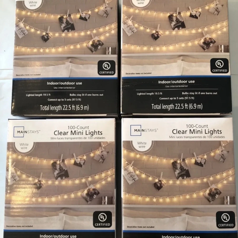 4x Mainstays 100ct Clear Mini Lights White Wire Indoor/Outdoor 22.5ft Holiday